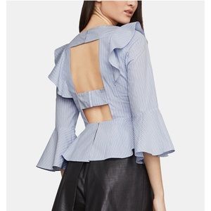 BCBGMaxAzria Cotton Striped Ruffled Top Size XS